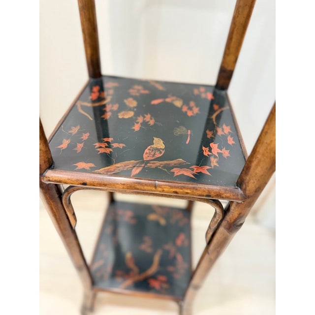 Chinoiserie Vintage Faux Bamboo Chinoiserie Pedestal Accent Table For Sale - Image 3 of 5