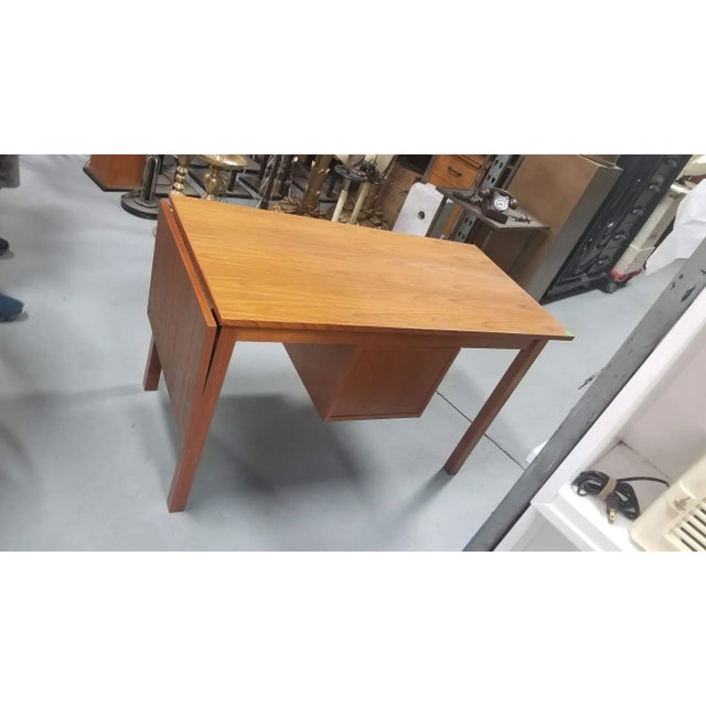 1950s Restored Danish Mid Century Modern Teak Wood Desk With Adjustable Base and Drop Leaf For Sale - Image 9 of 11