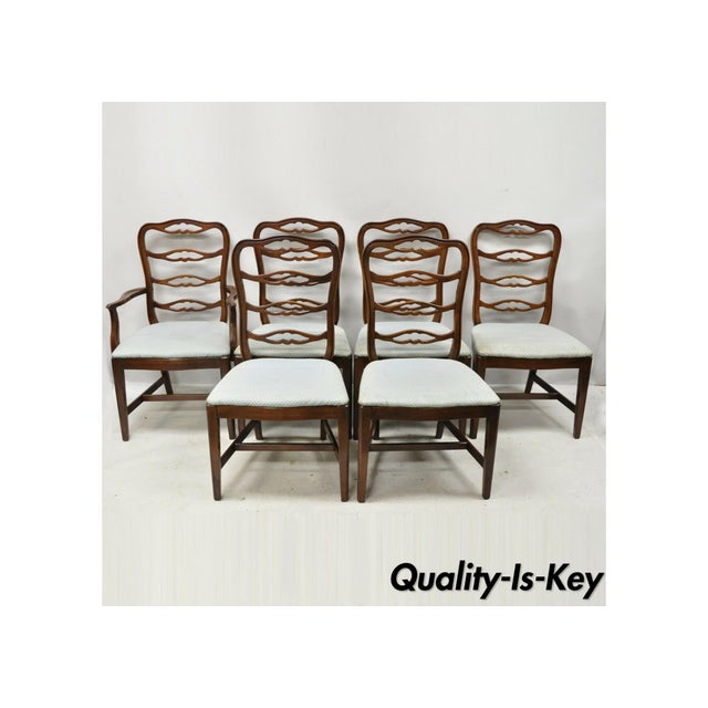 Vintage Thomasville Mahogany Ladderback Ribbon Back Dining Chairs Set