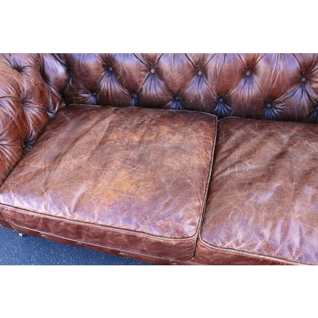 21st Century English Chesterfield Sofa by Restoration Hardware in Aged Brown Leather For Sale - Image 12 of 18