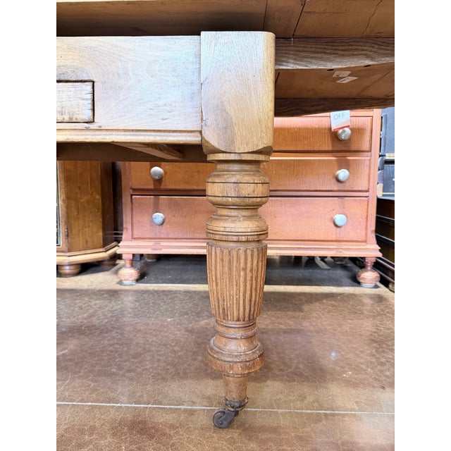 Antique Primitive Pine Farmhouse Extension Table With Concealed Leaves For Sale - Image 10 of 12
