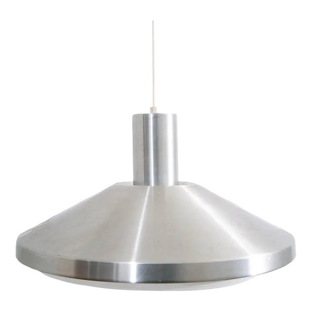 Mid Century Danish Modern Saucer Pendant Lamp in Sliver Finish Single Ceiling Light For Sale