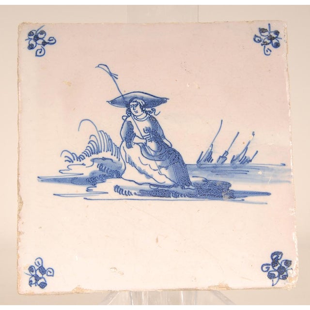 Baroque 17th Century Dutch Delft Tiles Figures in Landscape Shepard Al a Pastoral Landscape - a Pair For Sale - Image 3 of 4