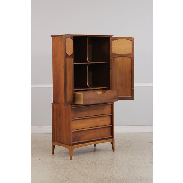 Lane Furniture Lane Walnut Mid Century Modern Gentlemens Chest Armoire For Sale - Image 4 of 18