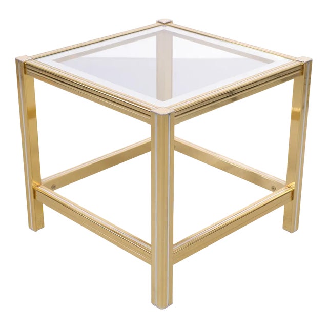 Hollywood Regency Brass & Mirror Side Table, 1970s For Sale