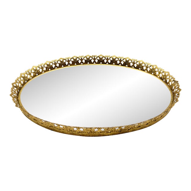 Vintage French Gilt Ormolu Gallery Mirror Tray For Sale