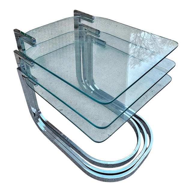 Mid-Century Modern Design Institute of America Chrome and Glass Nesting Tables For Sale