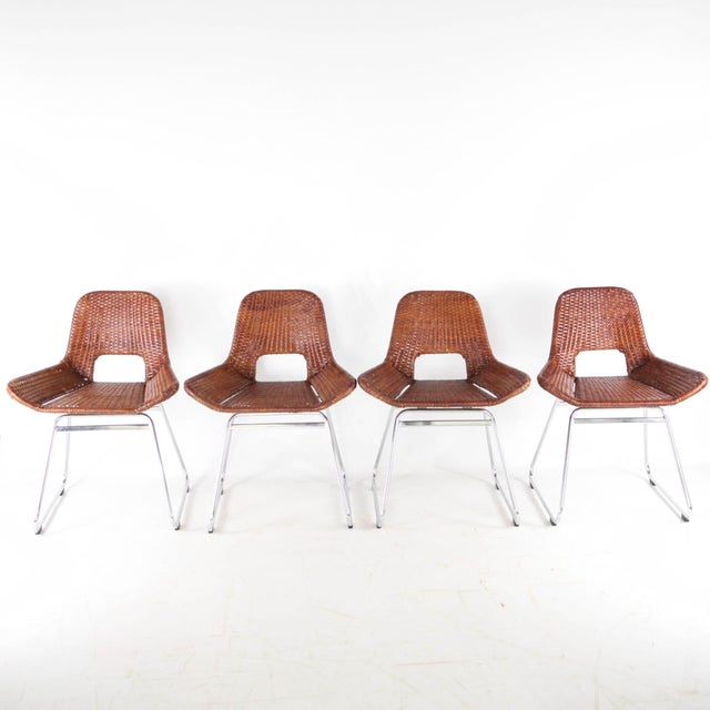 Rattan and Chrome Chairs, 1990s, Set of 4 For Sale - Image 13 of 15