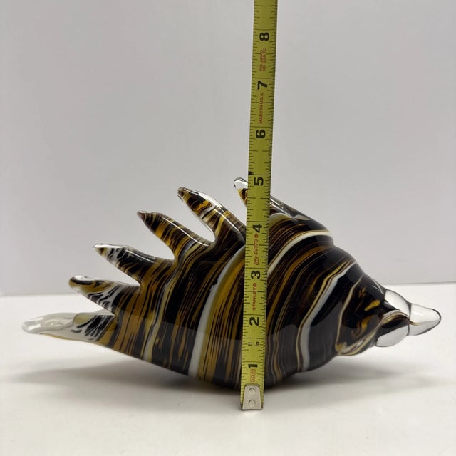 Mid-Century Modern Vintage MCM Murano Style Art Glass Conch Shell Brown Swirl Paperweight For Sale - Image 3 of 8