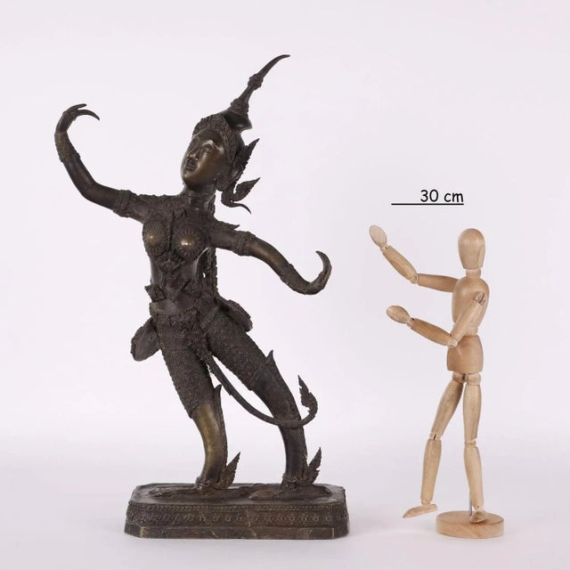 Bronze figure of an Apsara, celestial nymph. Cast in lost wax bronze, she is depicted dancing. This piece is attributed to...