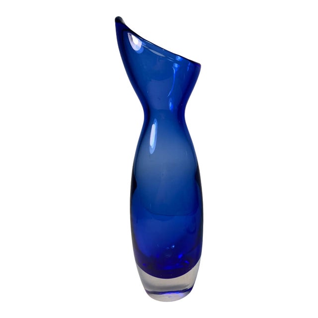 Scandinavian Sommerso Cobalt Art Glass Asymmetrical Vase For Sale
