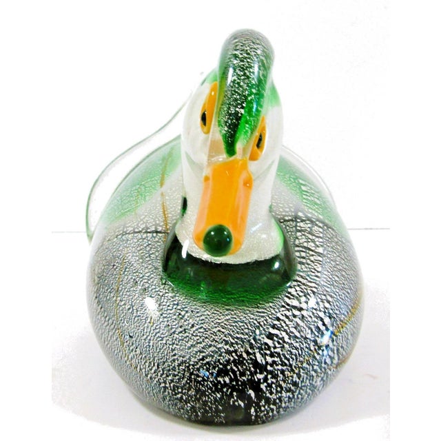 Realism 1980s Large Art Glass Duck Sculpture Green Gray Black Attributed to Murano Formia For Sale - Image 3 of 14