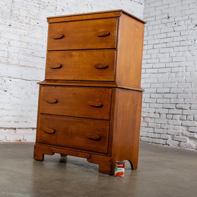 1930s to 1950s Transitional Solid Maple Tall Chest of Drawers With Hand Carved Pulls For Sale - Image 18 of 18