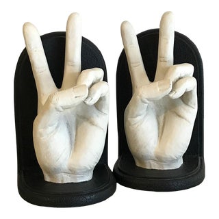 Vintage Pair of Tms Lifesize Peace Hand Sculpture Bookends For Sale