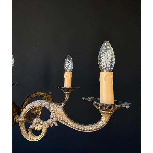 Italian Chandelier in Wood and Brass, 1950s For Sale - Image 6 of 10