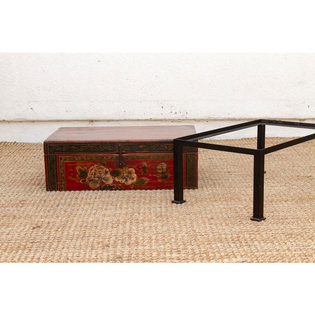 Red Vintage Painted Chest on Iron Stand End Table For Sale - Image 8 of 10