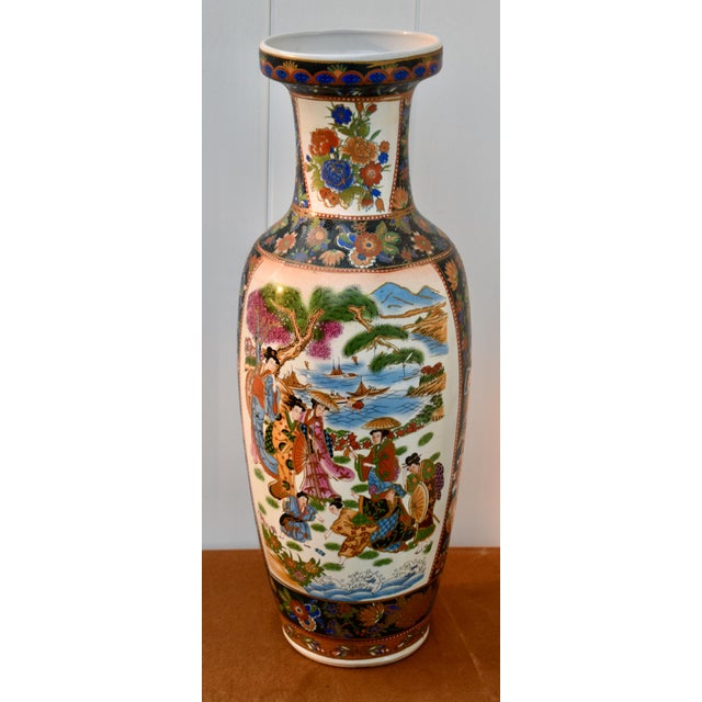 Vintage Chinese Satsuma Style Porcelain Vase Large Geisha Floral Motif 23" For Sale - Image 9 of 18