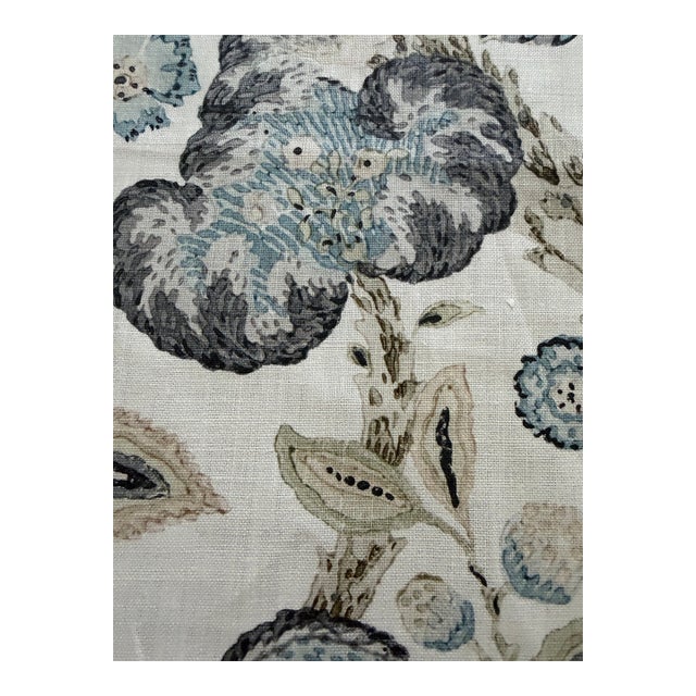 Scalamandre Fabric Sc 000216603-Cumbria Hand Block Print-Smoke on Ivory 1 7/8 Yards For Sale