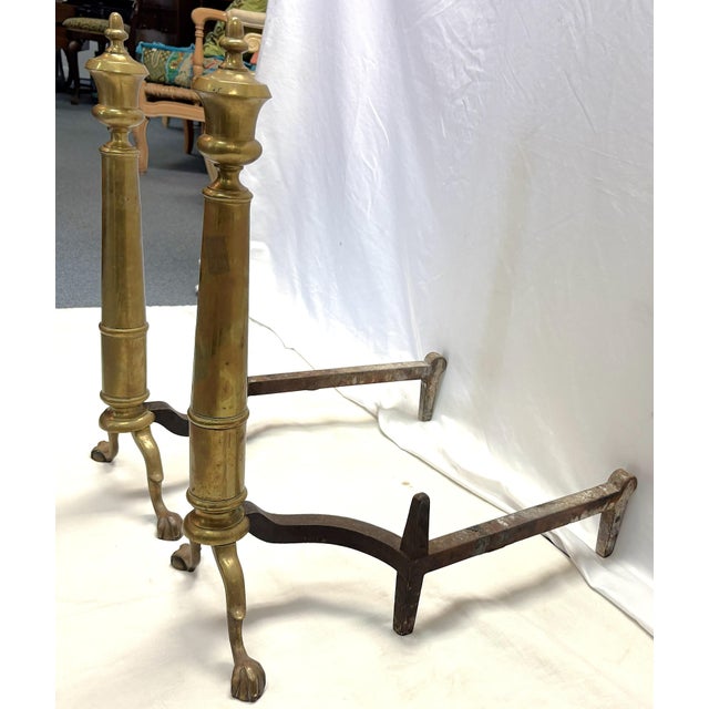Antique Bradley & Hubbard Federal Style Brass Ball & Claw Foot Andirons - A Pair For Sale - Image 10 of 18