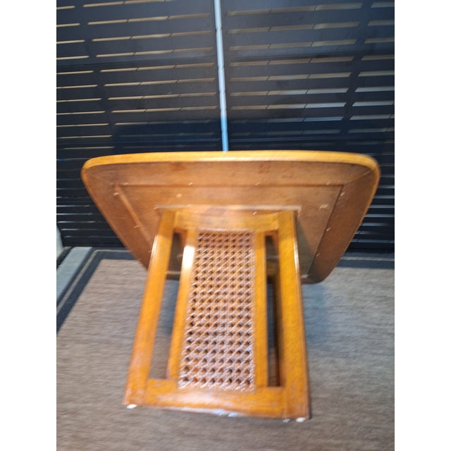 Vintage 1960's Caned Bottom Breakfast Table W/ Checkerboard Parquet Top For Sale - Image 4 of 7