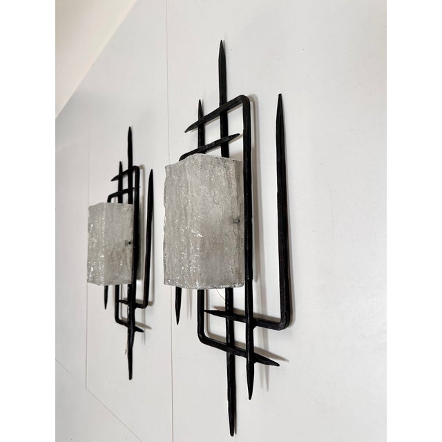Large Brutalist Wrought Iron and Glass Sculptural Wall Lamps from Honsel-Leuchten, West Germany 1960s, Set of 2 For Sale - Image 4 of 18