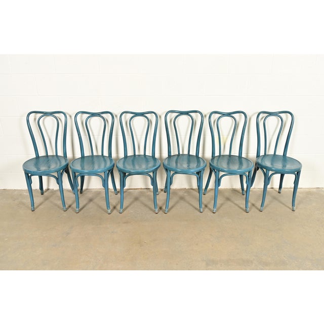 Victorian Jacob & Josef Kohn Antique Austrian Teal Lacquered Bentwood Bistro Chairs or Dining Chairs, Set of Six For Sale - Image 3 of 14