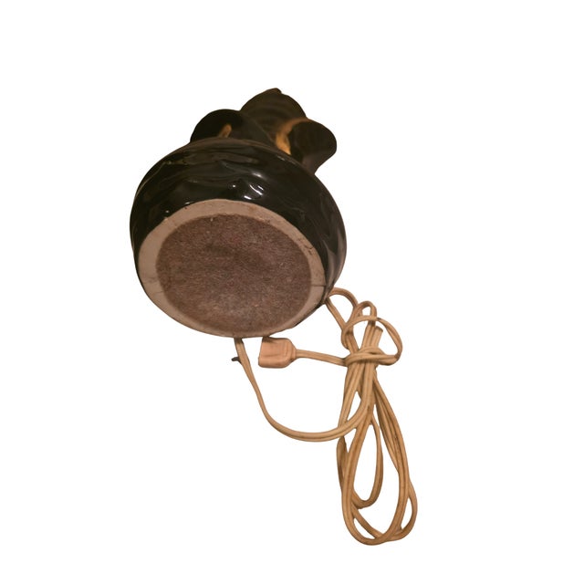 Metal Pair of 1950s Black Glazed Ceramic Lamps With Gold Gilt Accents For Sale - Image 7 of 8