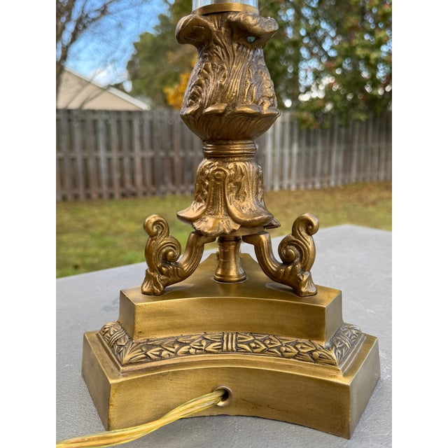 Mid 20th Century French Empire Gilt Bronze 5-Light Candelabra Lamps W/John Richard Shades For Sale - Image 17 of 18