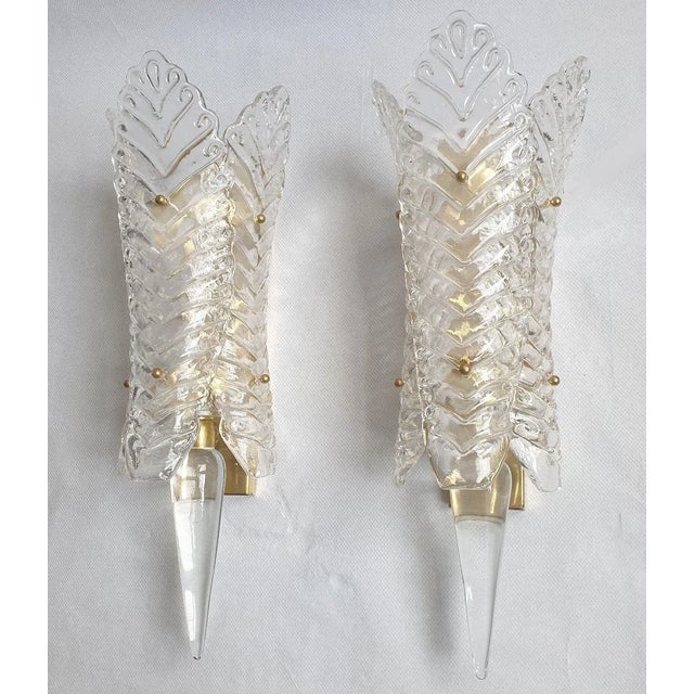 Pair of Mid Century Modern Murano glass sconces, Barovier & Toso style, Italy 1970s. The vintage Murano sconces are hand...