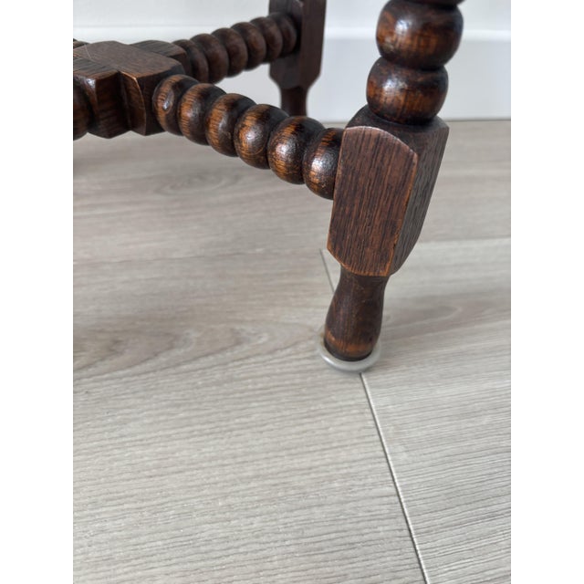 Rustic Small Vintage Round Woode Side Table with Turned Legs, 1950s For Sale - Image 3 of 9