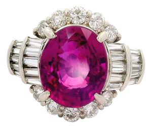 4.41 Carat Vivid Purplish Red Ruby Diamond Platinum Ring, Aigs Certified, Size 5.75