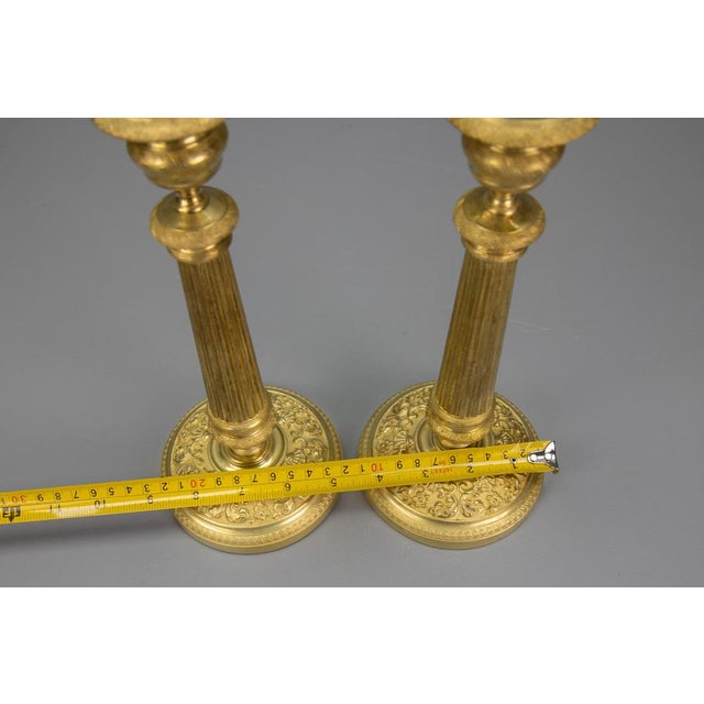 Antique French Brass Candlesticks with Floral Motifs, 1920s, Set of 2 For Sale - Image 15 of 18