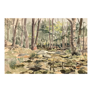 1950s Elizabeth Slater Figure in Forest Landscape Painting