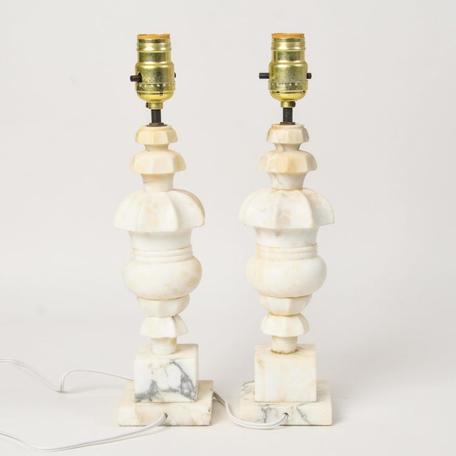 Italian Vintage Italian Carved Stone Alabaster Table Lamp - Pair For Sale - Image 3 of 11