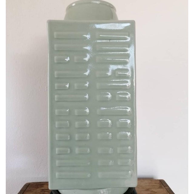 Ceramic Square Celadon Glazed Trigram Cong Vase, 20th Century For Sale - Image 7 of 9