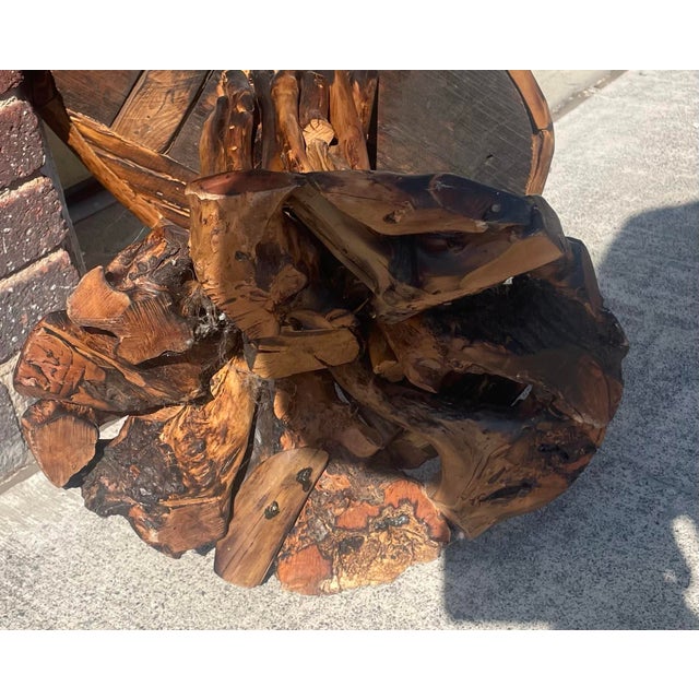 Late 20th Century Small Rustic Root Base Oval Side Table Cabin Cottage For Sale - Image 9 of 12