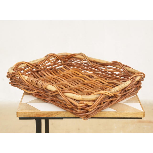 A Vintage Mid-Century Chunky Rectangular Wicker Bread Basket or Tray. Very sturdy, holds a lot, great as a catch-all, for...