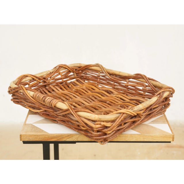 A Vintage Mid-Century Chunky Rectangular Wicker Bread Basket or Tray. Very sturdy, holds a lot, great as a catch-all, for...