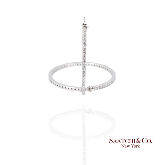 18k(750) Solid White Gold Natural Diamond Hoop Earrings in and Out Diamond For Sale - Image 4 of 10