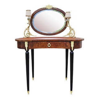 Dressing Table with 2 Arms of Lights Marquetry and Gilt Bronze, 1890s For Sale
