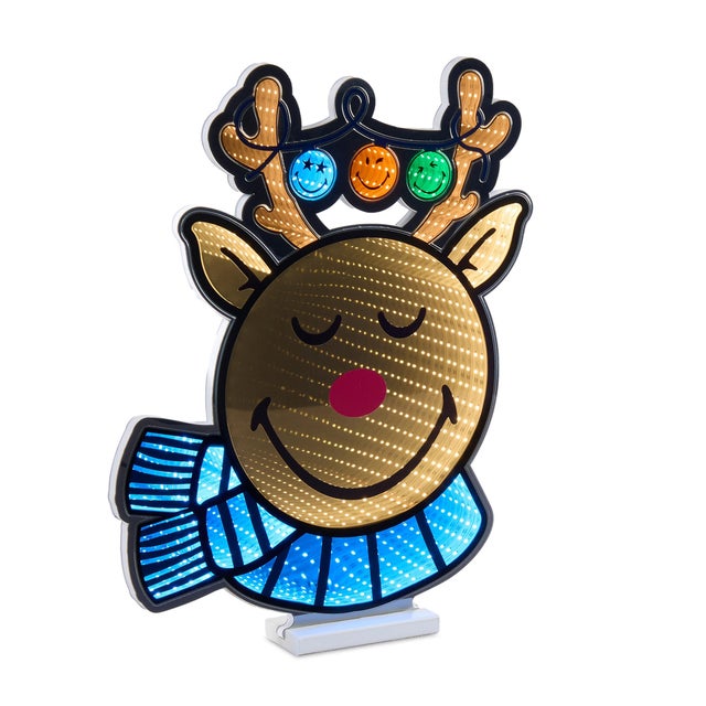 Bring joyful charm to your holiday setup with the Holiday Reindeer SmileyWorld(R) Ekkolight. This LED infinity light...