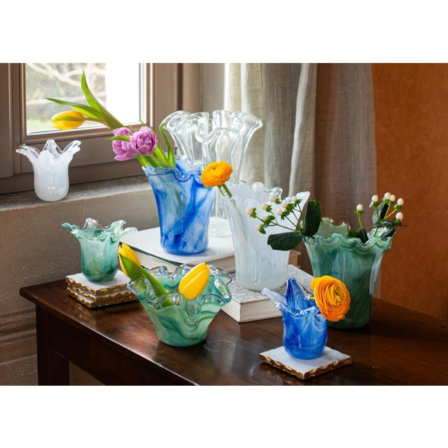 Italian VIETRI Onda Glass Green Petite Ruffled Bowl For Sale - Image 3 of 6