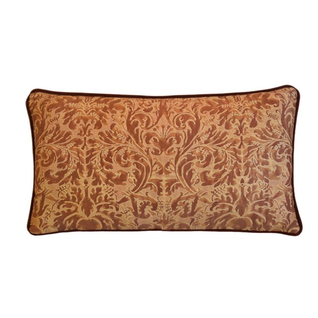 Custom-tailored pillow in Italian designer Mariano Fortuny's cotton fabric called "Lucrezia" in a beautiful colorway. The...