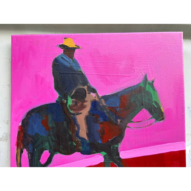 Plastic That Ole Pink Stripe Cowpoke Acrylic Painting by Joseph Christy For Sale - Image 7 of 7