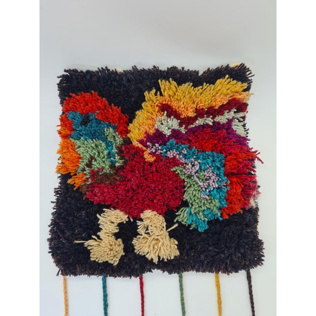 1970s Handmade Rya-Style Wool Tapestry with Pom-Poms, 1970s For Sale - Image 5 of 9