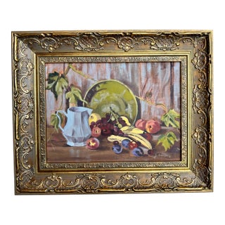 Vintage Signed Still Life Painting With Fruit in Ornate Gilt Frame For Sale