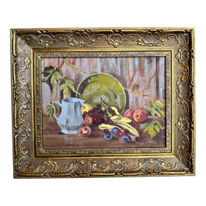 Vintage Signed Still Life Painting With Fruit in Ornate Gilt Frame