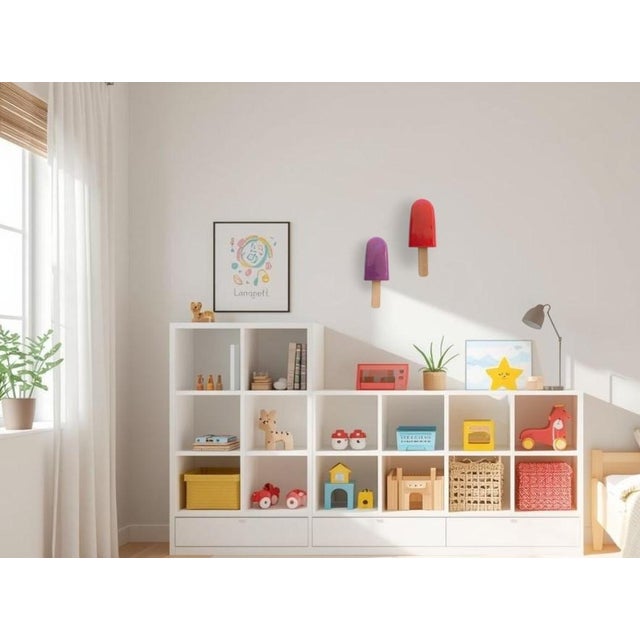 Yellow Yellow Ice Pop Ceramic Wall Sculpture With Natural Oak Wood Stick For Sale - Image 8 of 11