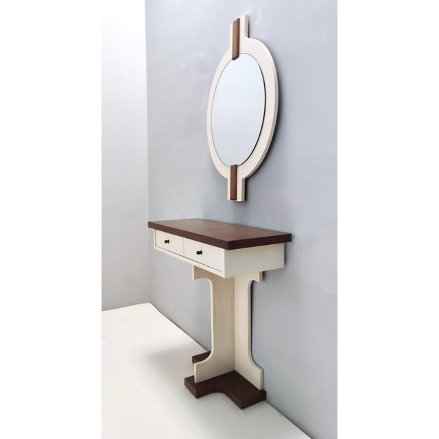 Postmodern Ivory Lacquered Walnut Wall Mirror and Console Table, Italy, 1970s, Set of 2 For Sale - Image 6 of 11