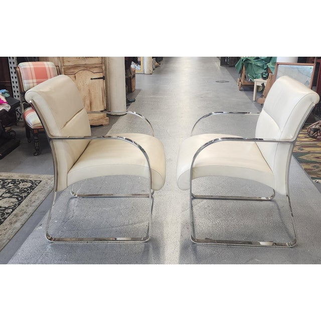 Mid-Century Modern Pair Charles Gibilterra for Brueton Stainless Steel & Leather Dining Room Chairs, 1970s For Sale - Image 3 of 10